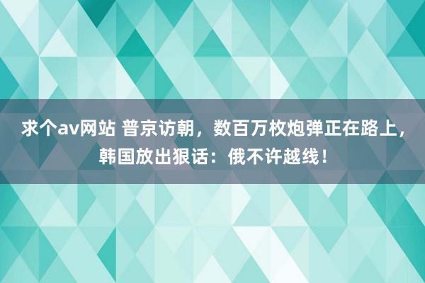 求个av网站 普京访朝，数百万枚炮弹正在路上，韩国放出狠话：俄不许越线！