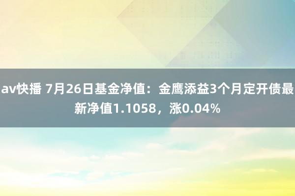 av快播 7月26日基金净值：金鹰添益3个月定开债最新净值1.1058，涨0.04%