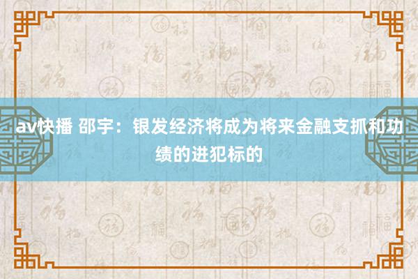 av快播 邵宇：银发经济将成为将来金融支抓和功绩的进犯标的